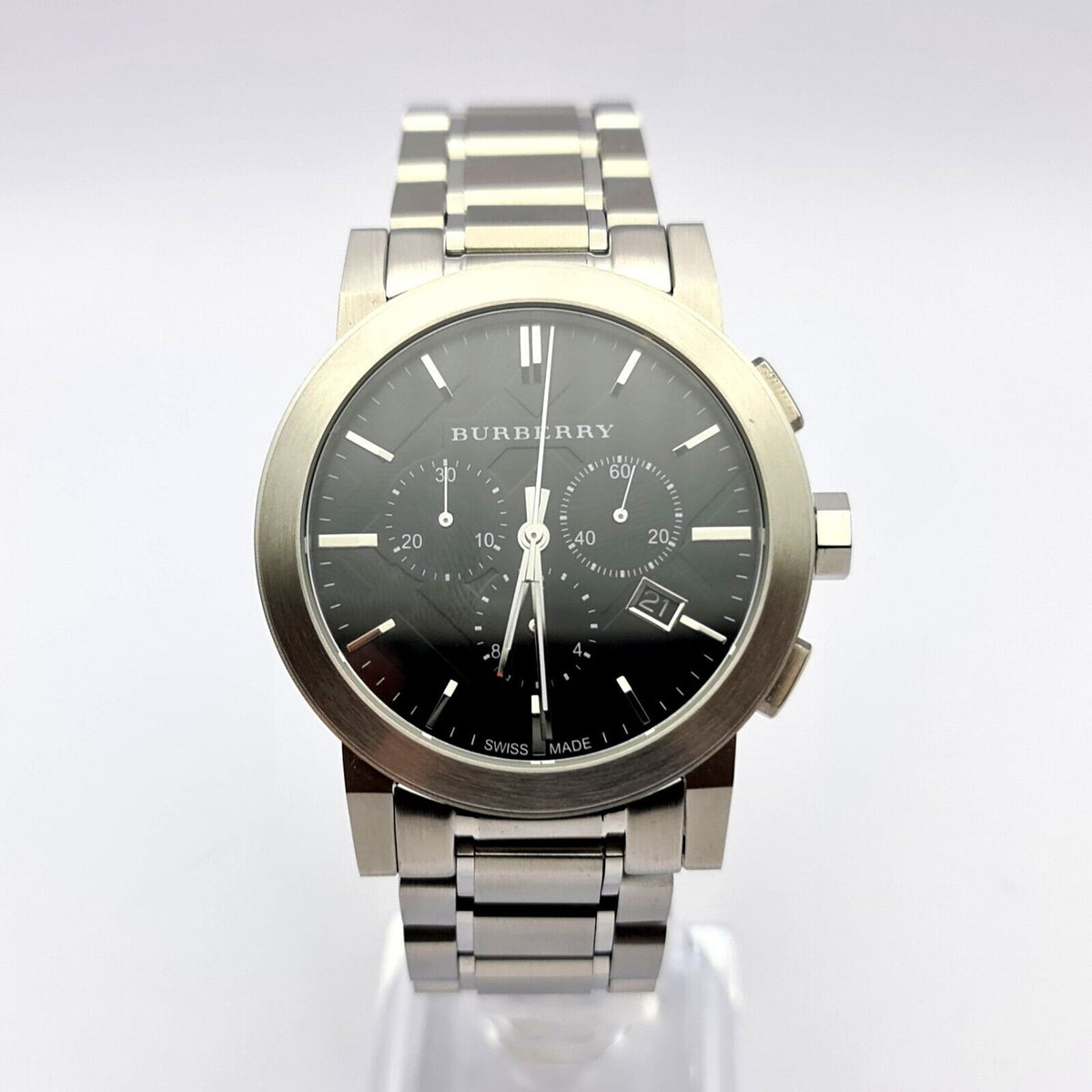 Burberry The City Black Dial Silver Steel Strap Watch for Men - BU9351