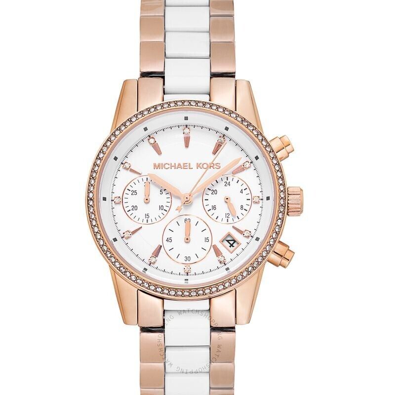 Michael Kors Ritz White Dial Two Tone Steel Strap Watch for Women - MK6324