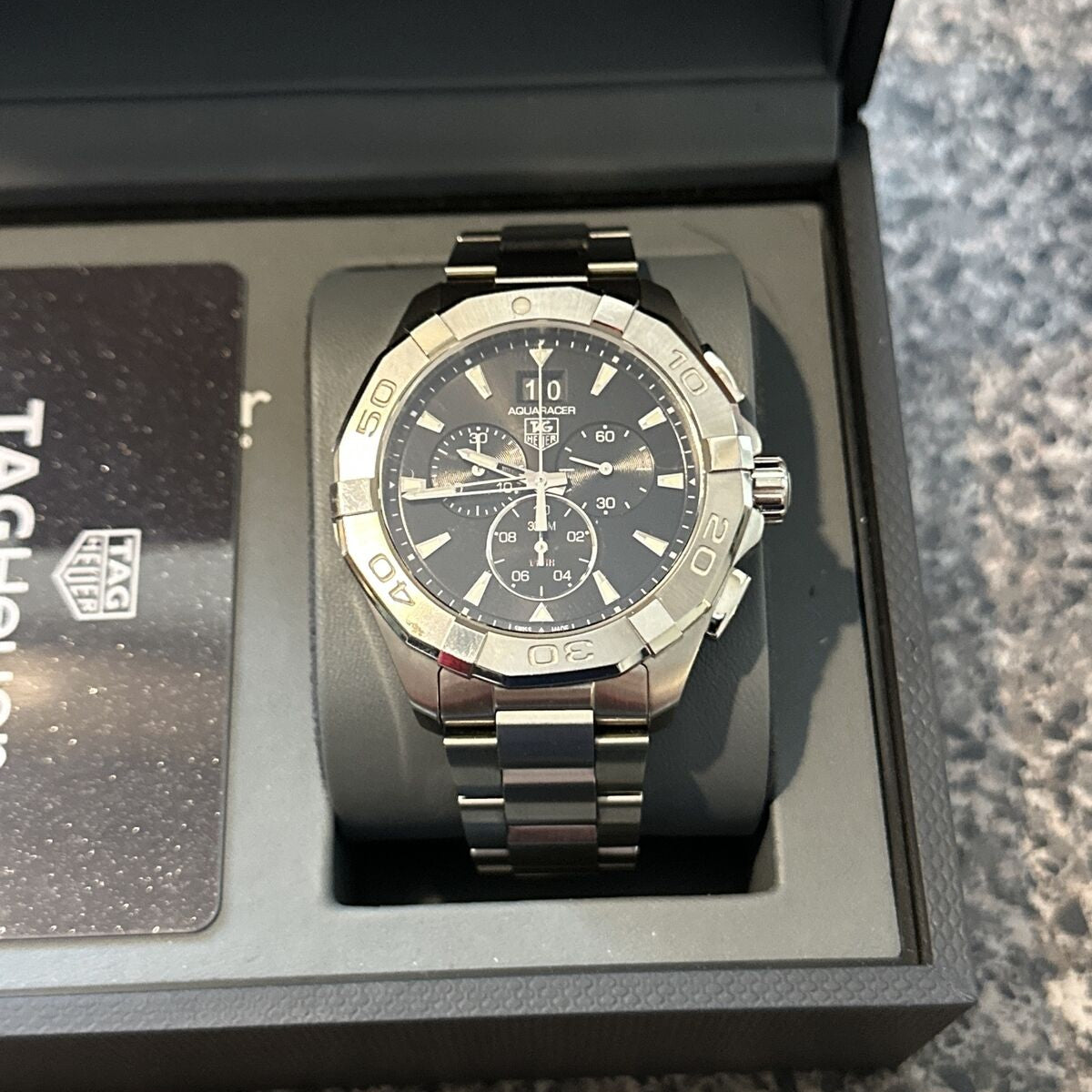 Tag Heuer Aquaracer Chronograph Black Dial Silver Steel Strap Watch for Men - CAY1110.BA0927