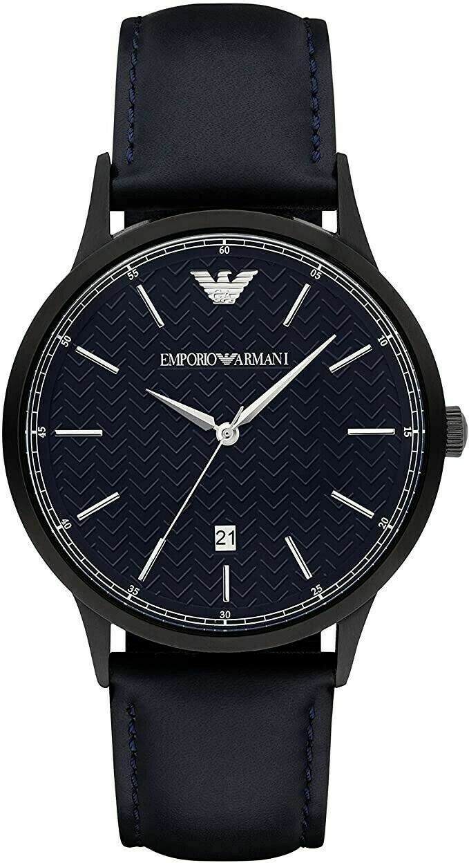 Emporio Armani Renato Quartz Blue Dial Blue Leather Strap Watch For Men - AR11190