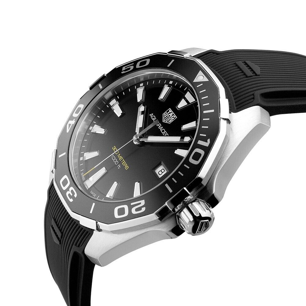 Tag Heuer Aquaracer Quartz Black Dial Black Rubber Strap Watch for Men - WAY101A.FT6141