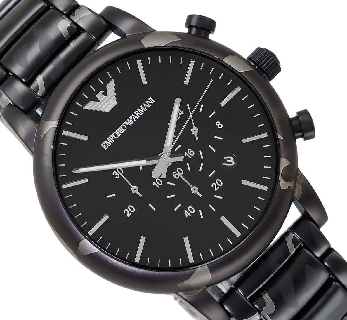Emporio Armani Luigi Chronograph Black Dial Black Steep Strap Watch For Men - AR11045