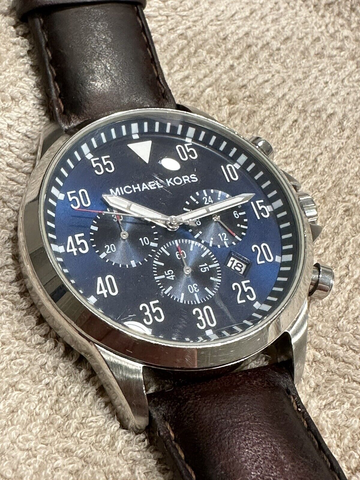 Michael Kors Gage Chronograph Blue Dial Brown Leather Strap Watch For Men - MK8362