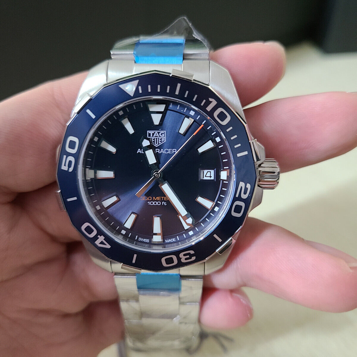 Tag Heuer Aquaracer Blue Dial Quartz Silver Steel Strap Watch for Men - WAY111C.BA0928