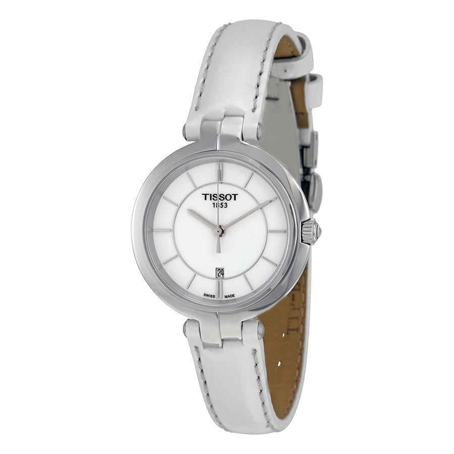 Tissot T Lady Flamingo White Dial White Leather Strap Watch For Women - T094.210.16.011.00