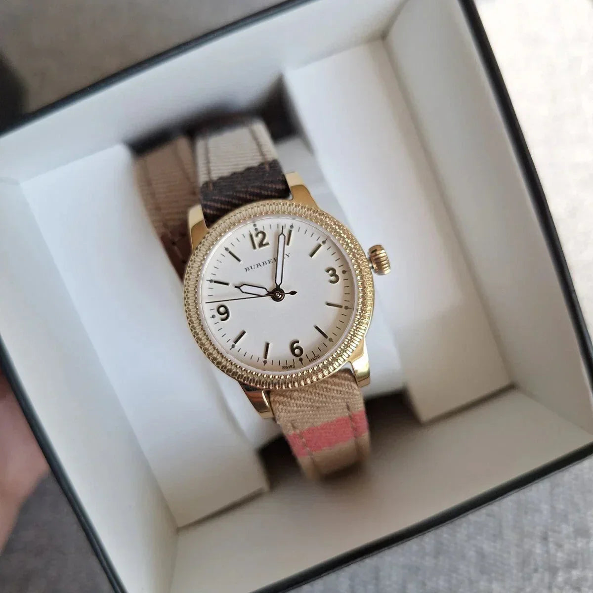 Burberry Utilitarian White Dial Multicolor Leather Strap Watch for Women - BU7851
