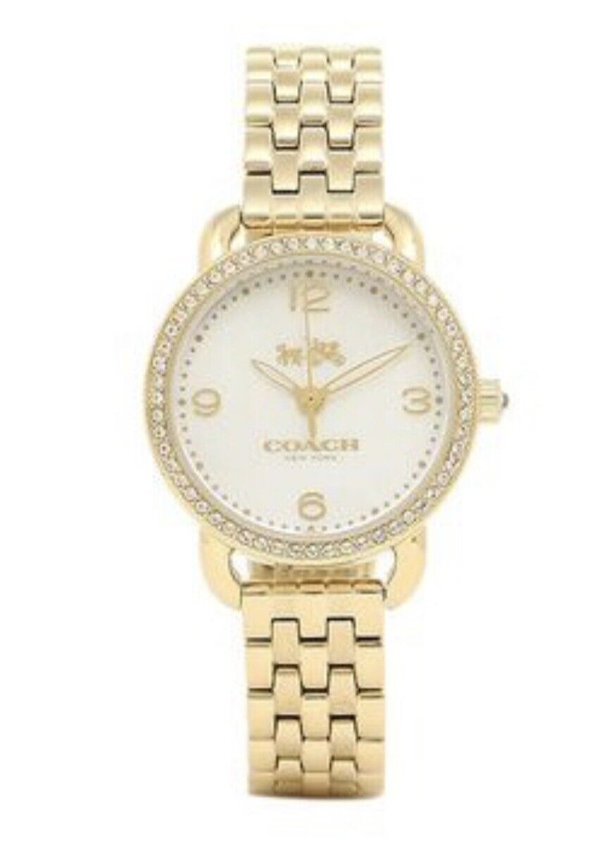 Coach Delancey Mother of Pearl Dial Gold Steel Strap Watch for Women - 14502478