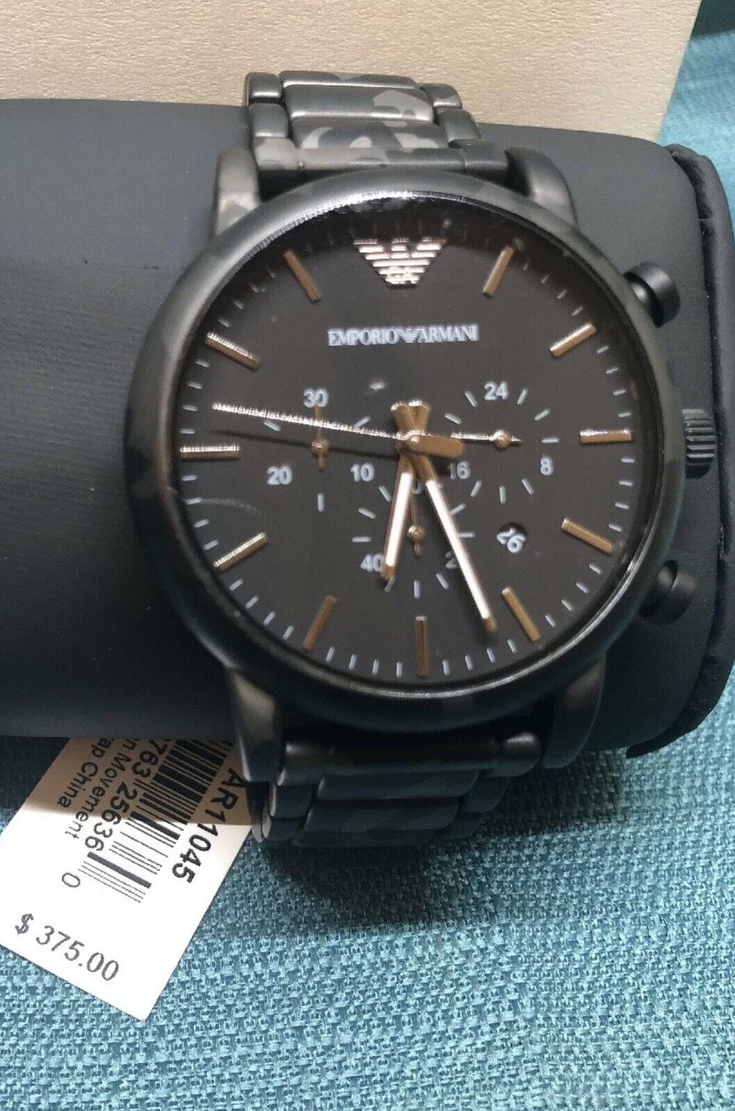 Emporio Armani Luigi Chronograph Black Dial Black Steep Strap Watch For Men - AR11045