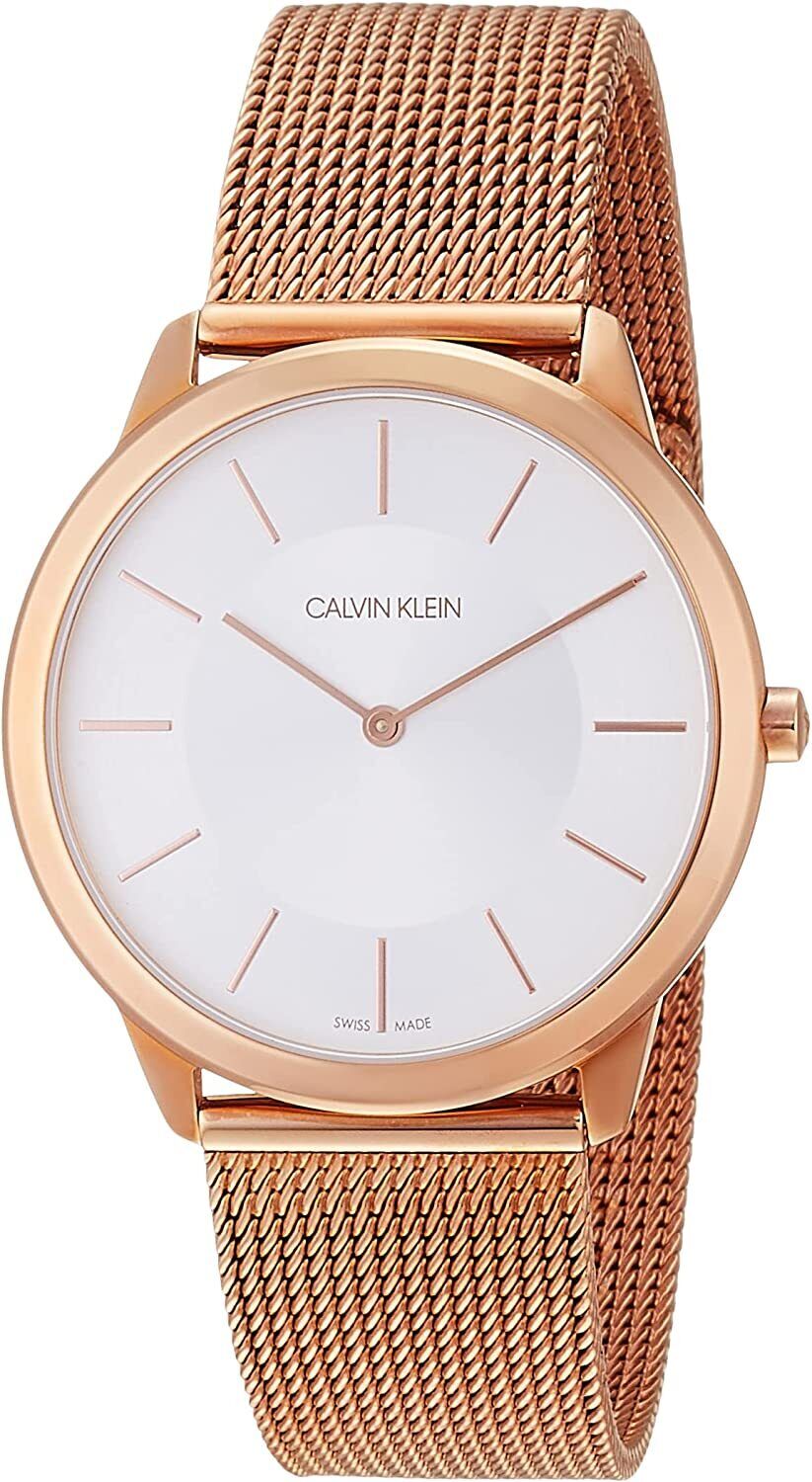 Calvin Klein Minimal White Dial Rose Gold Mesh Bracelet Watch for Men - K3M21626