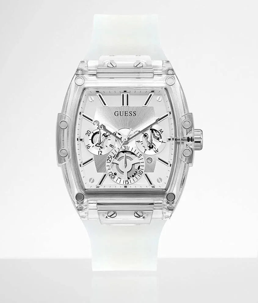 Guess Phoenix Multi Function Silver Dial White Rubber Strap Watch for Men - GW0203G1