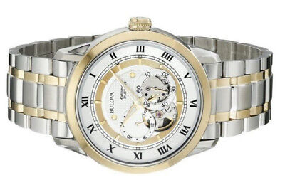 Bulova BVA Skeleton Silver Dial Two Tone Steel Strap Watch for Men - 98A123