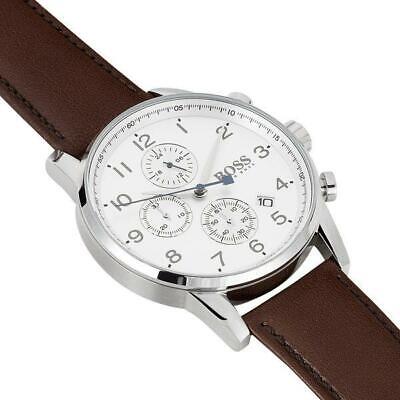 Hugo Boss Navigator Chronograph White Dial Brown Leather Strap Watch for Men - 1513495