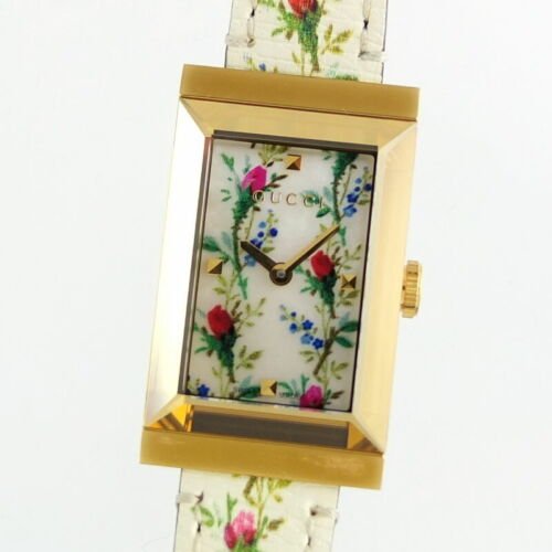 Gucci G-Frame Floral Mother of Pearl Dial White Leather Strap Watch For Women - YA147407