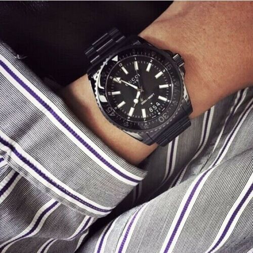  Shop Authentic Gucci Dive Quartz Black Dial Black Steel Strap Watch For Men - YA136205 - Luxxuri