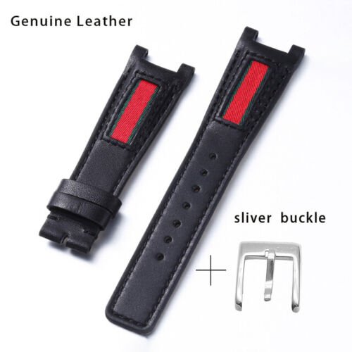 Gucci Interlocking G XL Black Dial Red & Green Leather Strap Watch For Men - YA133206