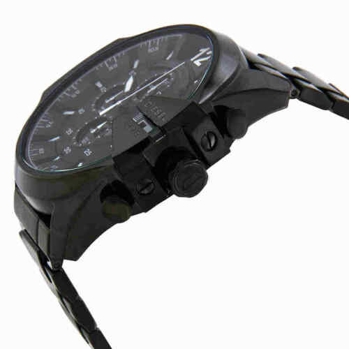 Diesel Mega Chief Chronograph Black Dial Black Steel Strap Watch For Men - DZ4283