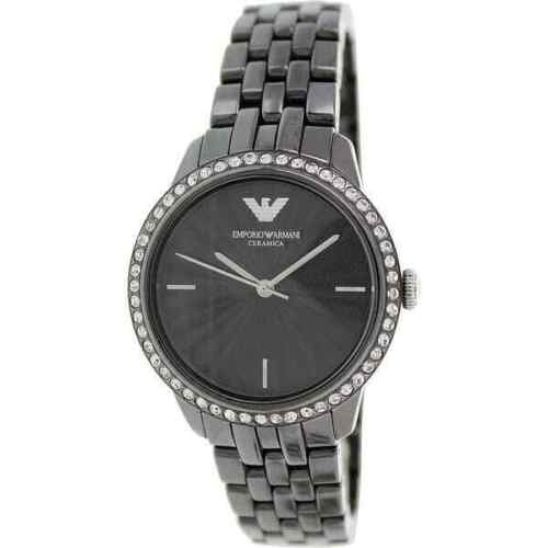 Emporio Armani Ceramica Crystals Black Dial Black Ceramic Strap Watch For Women - AR1478