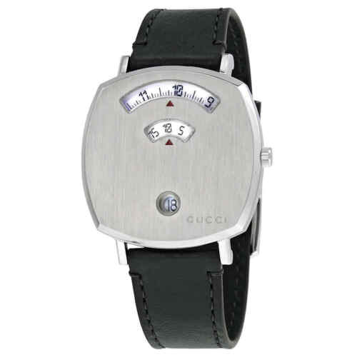  Shop Authentic Gucci Grip Quartz Silver Dial Green Leather Strap Unisex Watch - YA157406 - Luxxuri