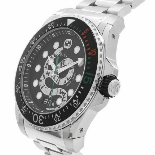  Shop Authentic Gucci Dive Snake Black Dial Silver Steel Strap Watch For Men - YA136218 - Luxxuri