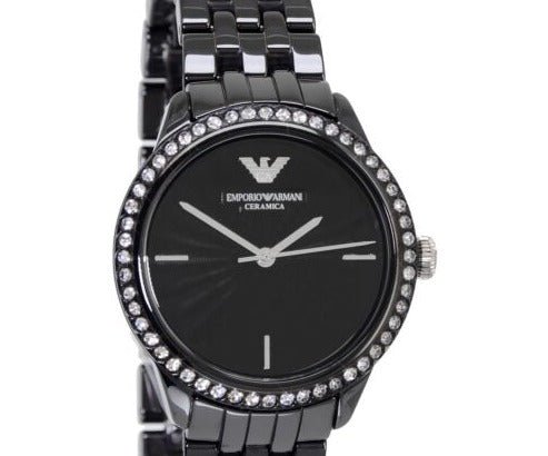 Emporio Armani Ceramica Crystals Black Dial Black Ceramic Strap Watch For Women - AR1478