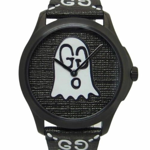 Gucci G Timeless Ghost Black Dial Black Leather Strap Watch For Men - YA1264018