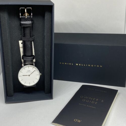 Daniel Wellington Classic Petite Sheffield White Dial Black Leather Strap Watch For Women - DW00100186