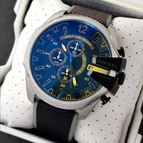 Diesel Mega Chief Chronograph Black Dial Grey Nylon Strap Watch For Men - DZ4523
