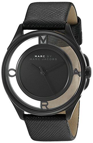 Marc Jacobs Tether Transparent Black Dial Black Leather Strap Watch for Women - MBM1379