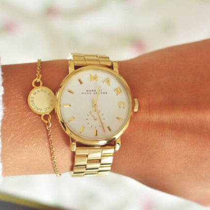 Marc Jacobs Baker White Dial Gold Steel Strap Watch for Women - MBM3243