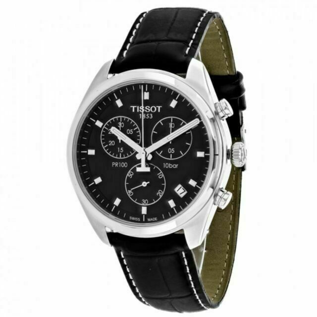 Tissot PR 100 Chronograph Black Dial Black Leather Strap Watch For Men - T101.417.16.051.00