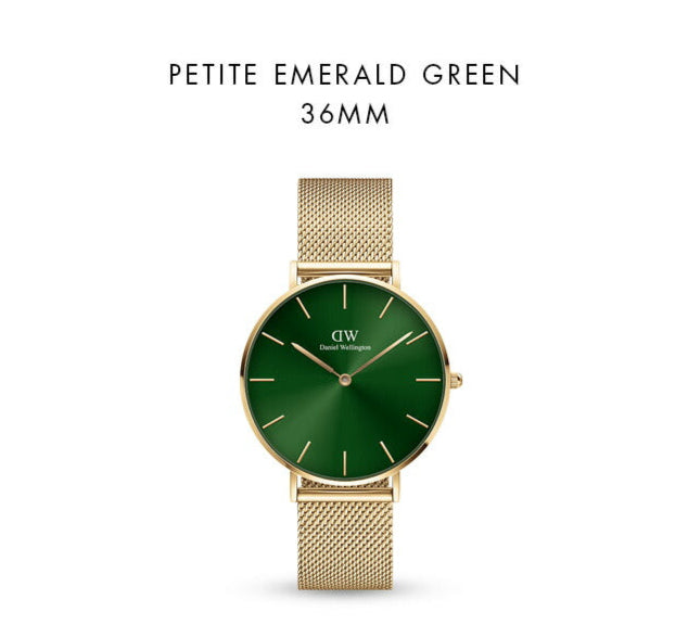 Daniel Wellington Petite Emerald Green Dial Gold Mesh Strap Watch For Women - DW00100481