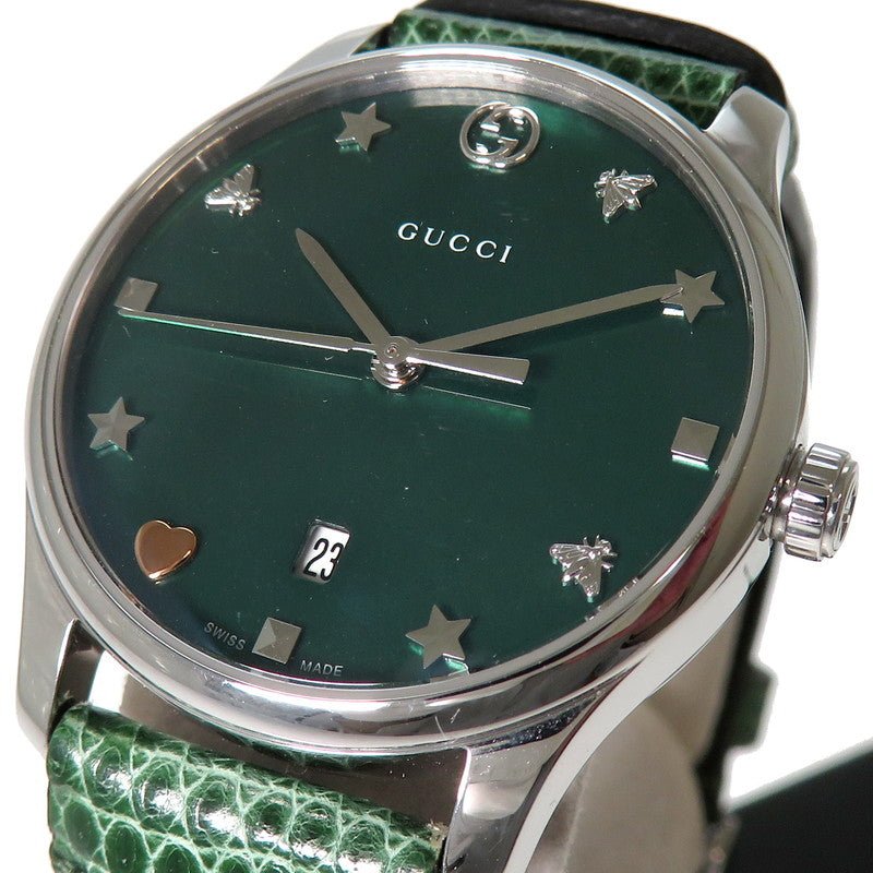 Gucci G-Timeless Green Mother of Pearl Dial Green Leather Strap Watch For Women - YA126585