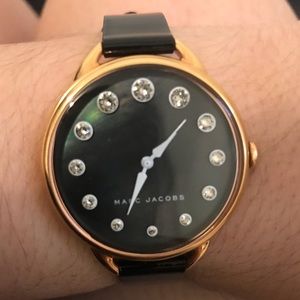Marc Jacobs Betty Mother of Pearl Black Dial Black Leather Strap Watch for Women - MJ1513