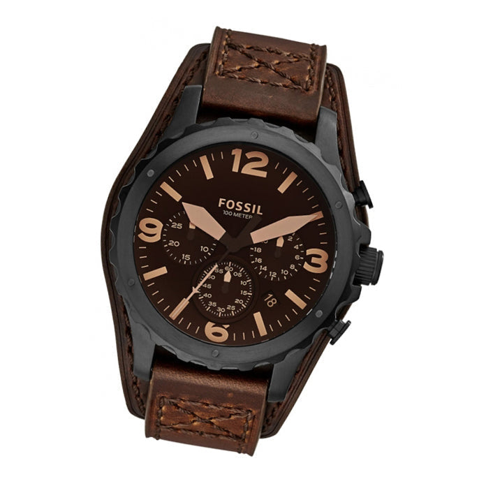 Fossil Nate Chronograph Brown Dial Brown Leather Strap Watch for Men - JR1511