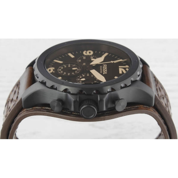 Fossil Nate Chronograph Brown Dial Brown Leather Strap Watch for Men - JR1511