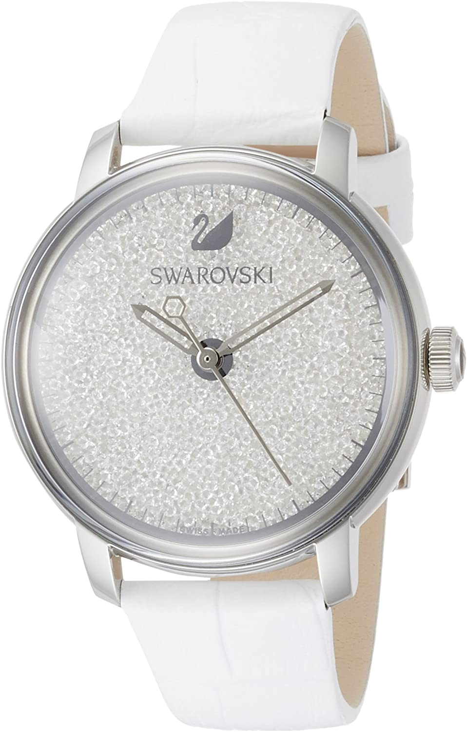 Swarovski Crystalline Hours Silver Dial White Leather Strap Watch for Women - 5295383