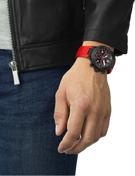 Tissot T Race Chronograph Black Dial Red Rubber Strap Watch For Men - T141.417.37.057.01