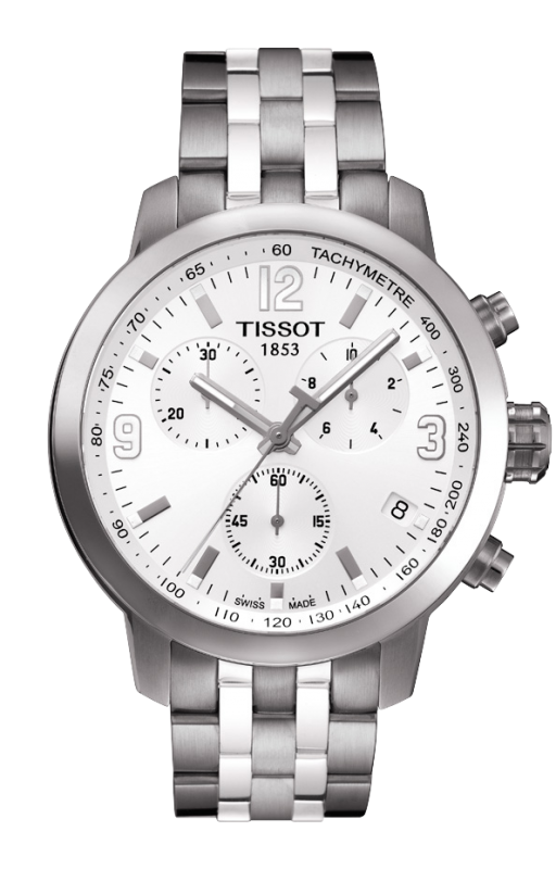Tissot PRC 200 Chronograph Quartz Silver Dial Silver Steel Strap Watch For Men - T055.417.11.037.00
