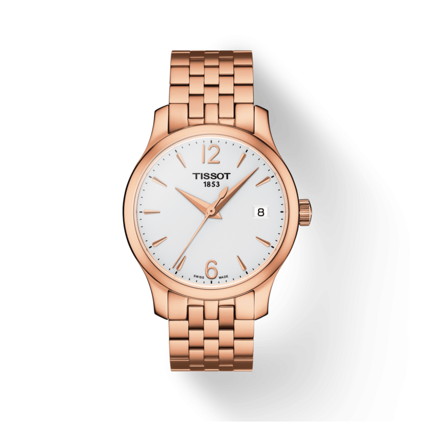 Tissot T Classic Tradition Lady White Dial Rose Gold Steel Strap Watch for Women - T063.210.33.037.00