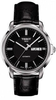 Tissot Automatics III Day Date Black Dial Black Leather Strap Watch For Men - T065.430.16.051.00