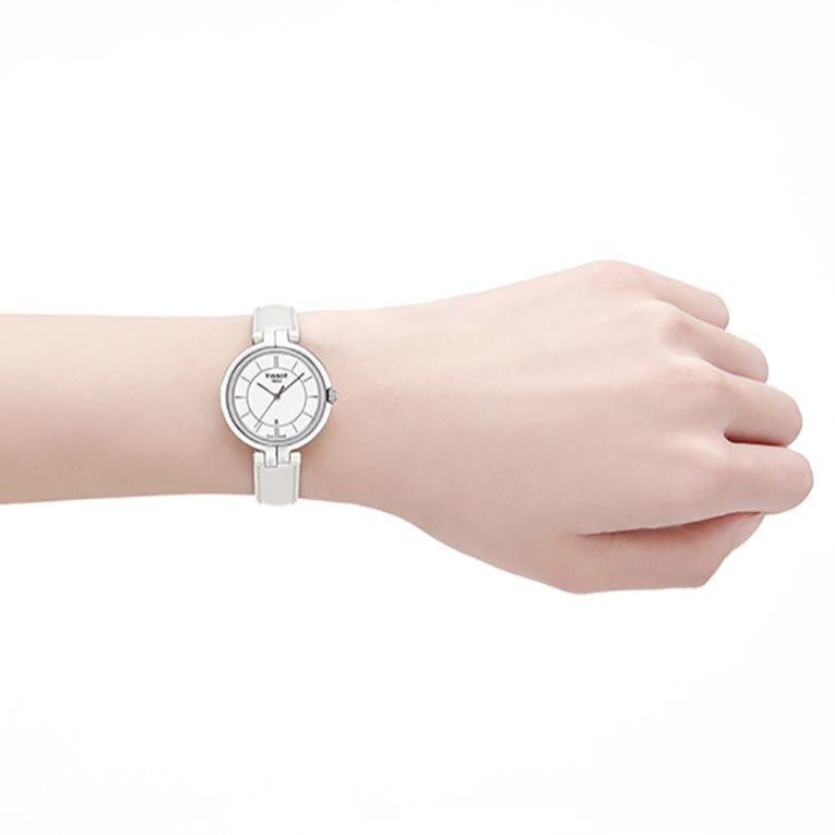 Tissot T Lady Flamingo White Dial White Leather Strap Watch For Women - T094.210.16.011.00