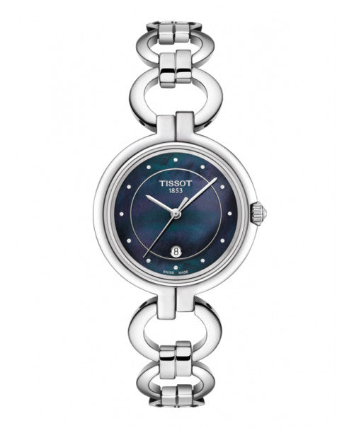 Tissot T Lady Flamingo Mother of Pearl Blue Dial Silver Steel Strap Watch for Women - T094.210.11.126.00