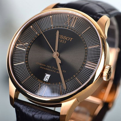 Tissot Chemin des Tourelles Powermatic 80 Brown Dial Brown Leather Strap Watch for Men - T099.407.36.448.00
