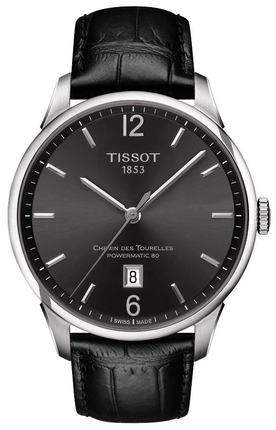 Tissot Chemin Des Tourelles Powermatic 80 Black Dial Black Leather Strap Watch For Men - T099.407.16.447.00