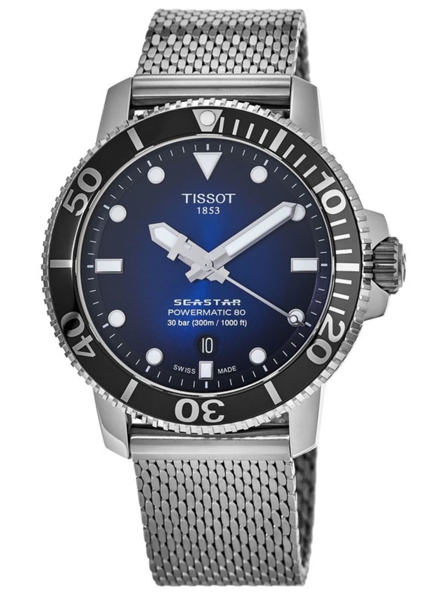 Tissot Seastar 1000 Powermatic 80 Blue Dial SIlver Mesh Bracelet Watch For Men - T120.407.11.041.02