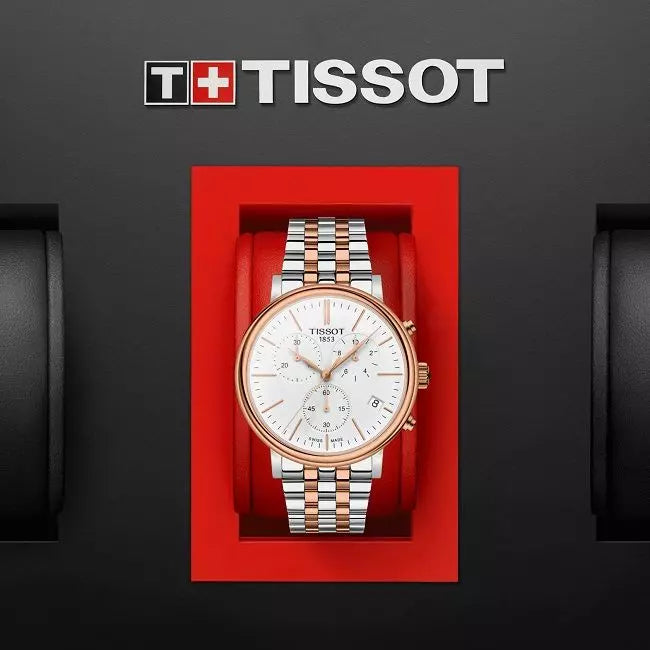 Tissot Carson Premium Chronograph White Dial Two Tone Steel Strap Watch For Men - T122.417.22.011.00