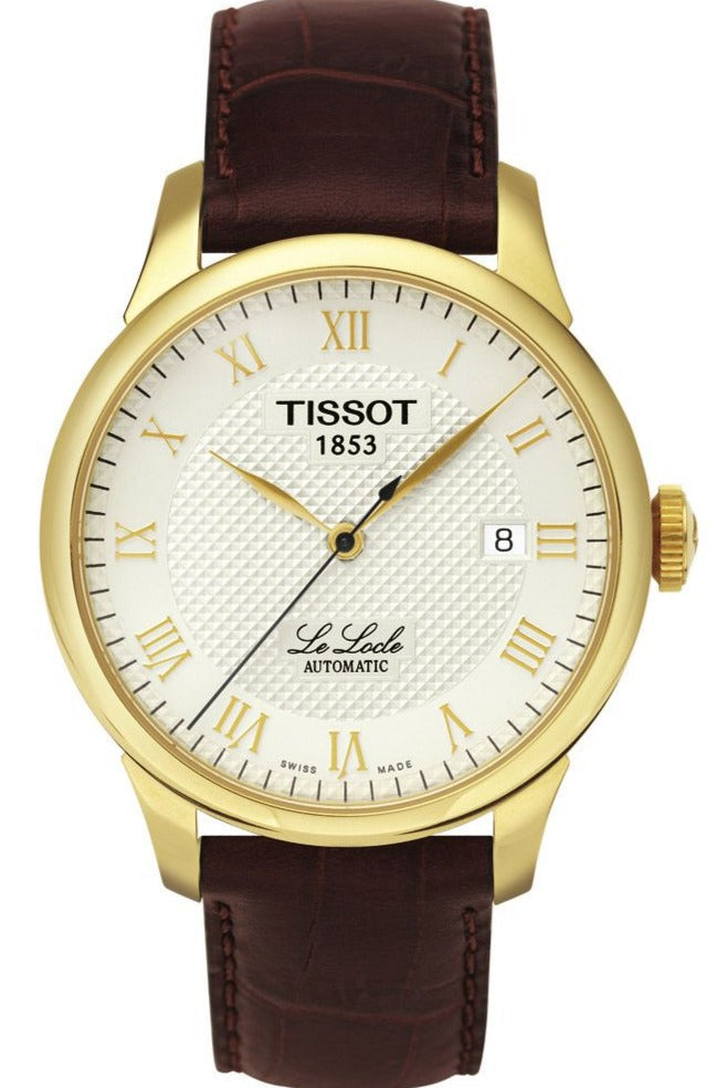 Tissot Le Locle Automatic Gold Dial Brown Leather Strap Watch For Men - T41.5.413.73