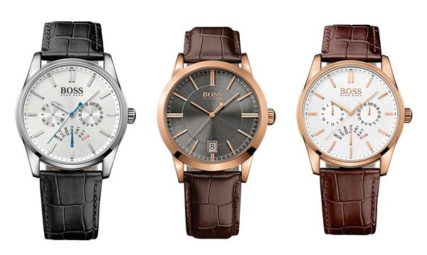 Hugo Boss Ikon Chronograph White Dial Brown Leather Strap Watch for Men - 1513175