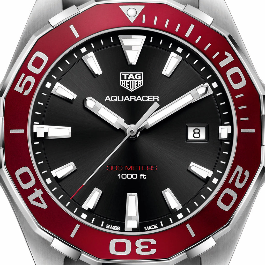 Tag Heuer Aquaracer Black Dial Silver Steel Strap Watch for Men - WAY101B.BA0746
