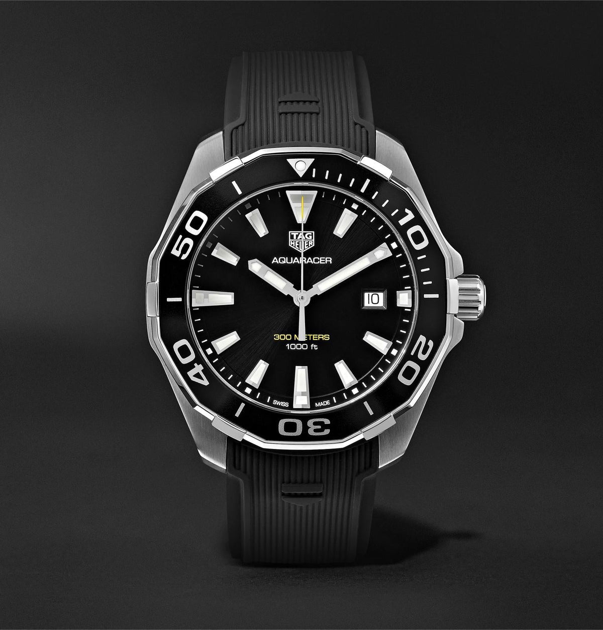 Tag Heuer Aquaracer Quartz Black Dial Black Rubber Strap Watch for Men - WAY101A.FT6141